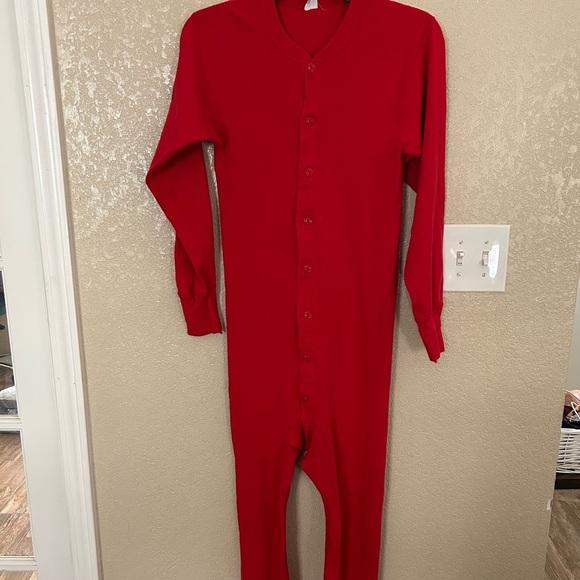 Red Flapjack Long Johns One Piece Pajamas Size Adult Medium 38-40 - Picture 2 of 8